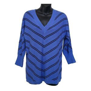 Talbots XS V Neck Sweater Blue Black Chevron Stripe